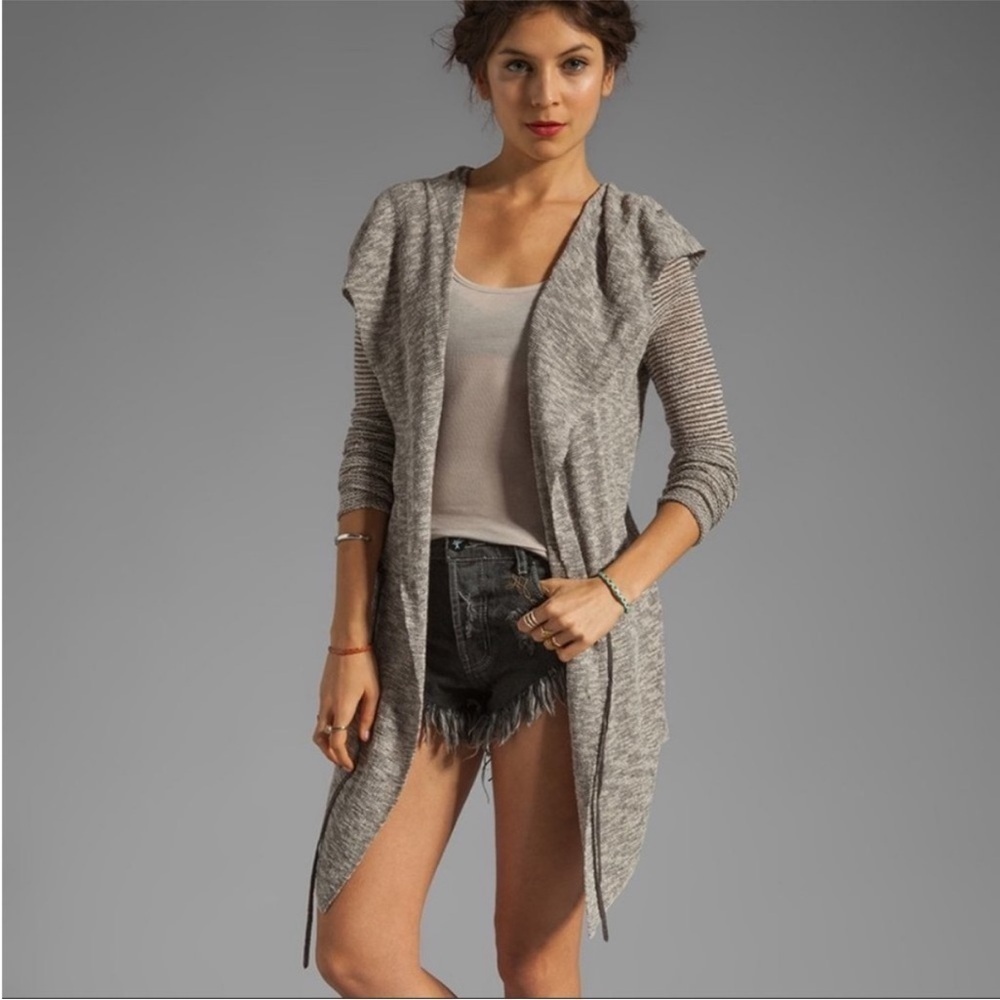 FREE PEOPLE For Keeps Cardigan Sweater Hood Asymmetrical Tie Layering Size Small